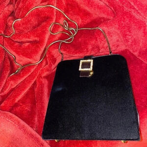 Jeanne Lottie  Vintage Black Velvet rhinestone details slim chain shoulder bag
